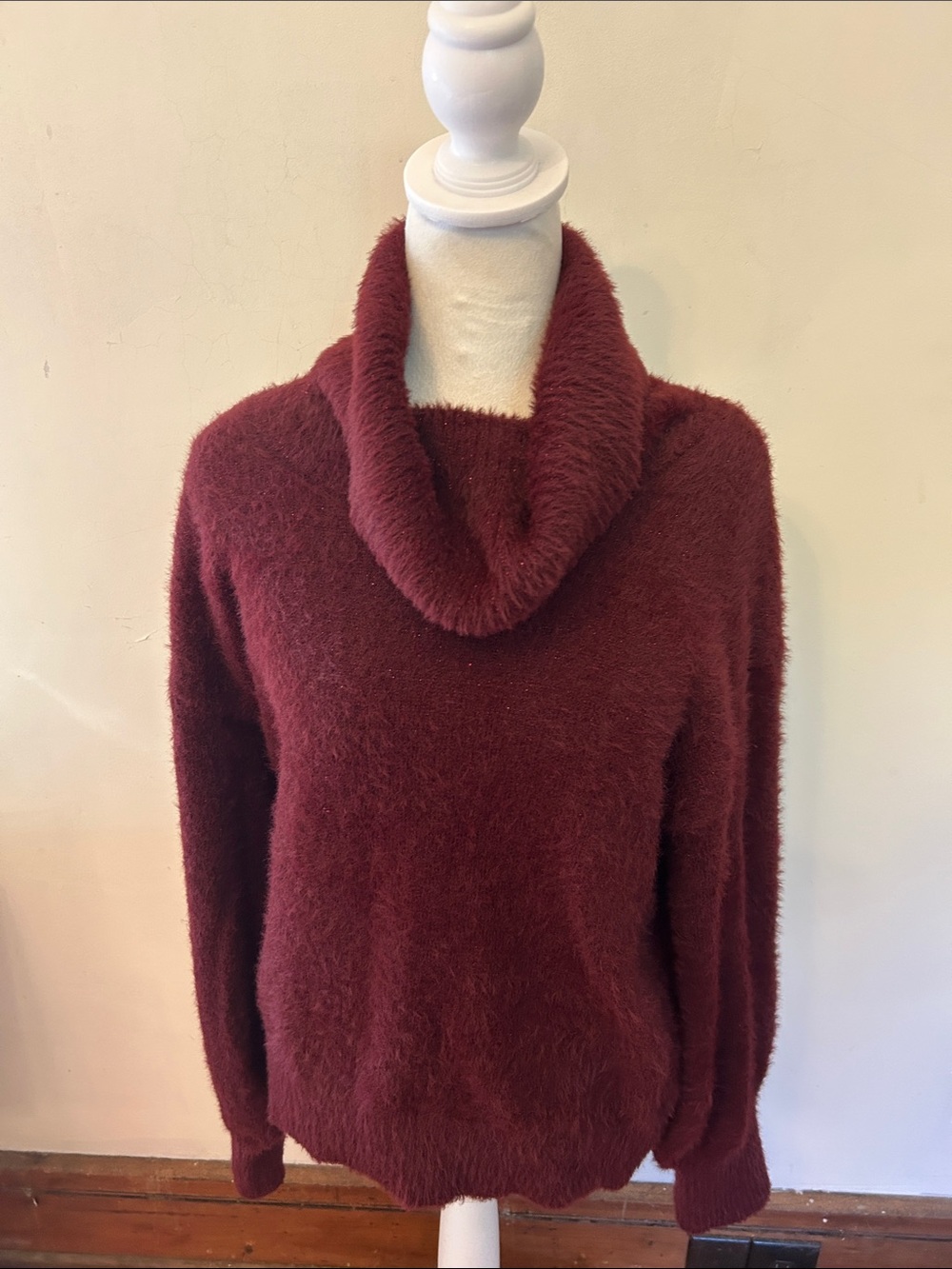 Nine West Burgundy Soft Fuzzy Cowl Neck Sweater Size M EUC